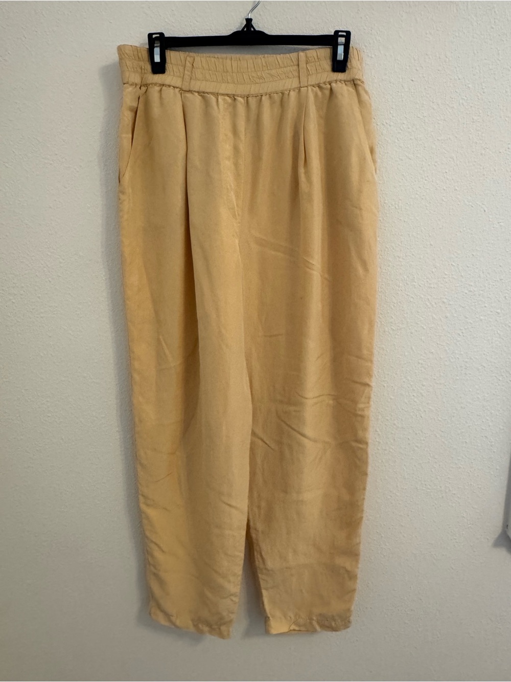 100% Silk Eight Degrees South Pants S Gold Tan Machine Washable Pull On